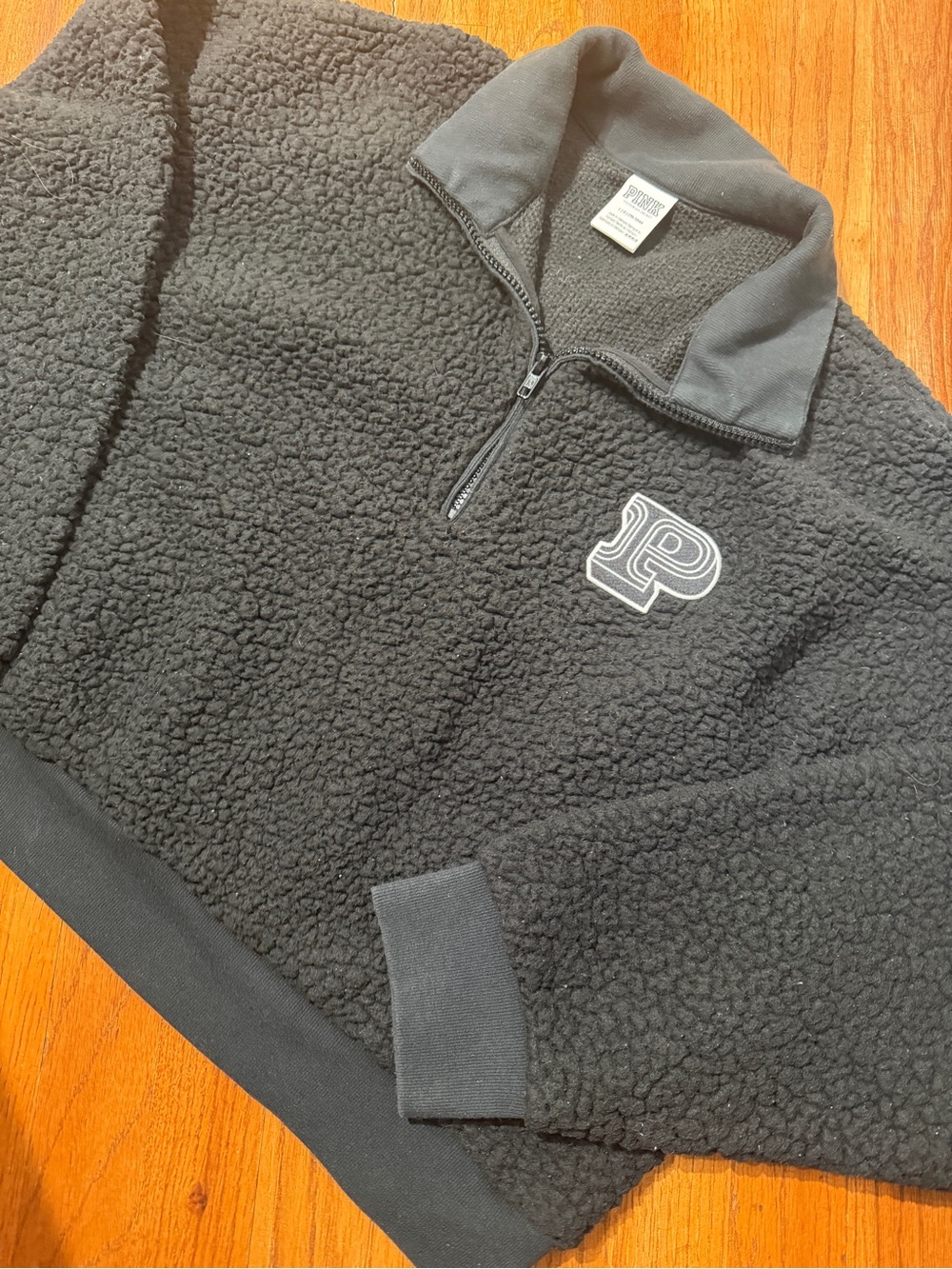 PINK Victoria’s Secret Black Sherpa Quarter Zip Pullover Size Large Cozy Fleece